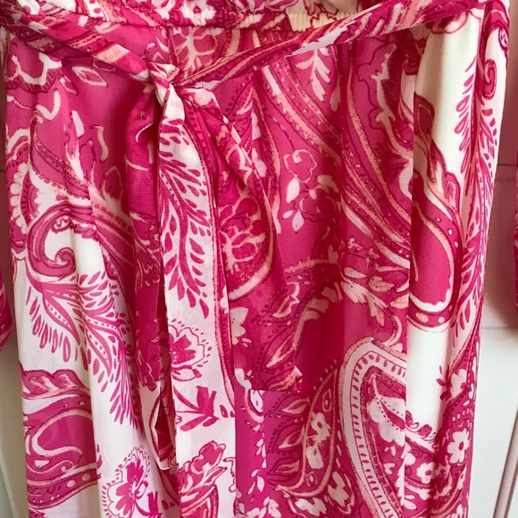 TAYLOR Floral Paisley Pink Midi Dress V Neck Faux Wrap Women’s Plus Size 16W - Picture 4 of 16